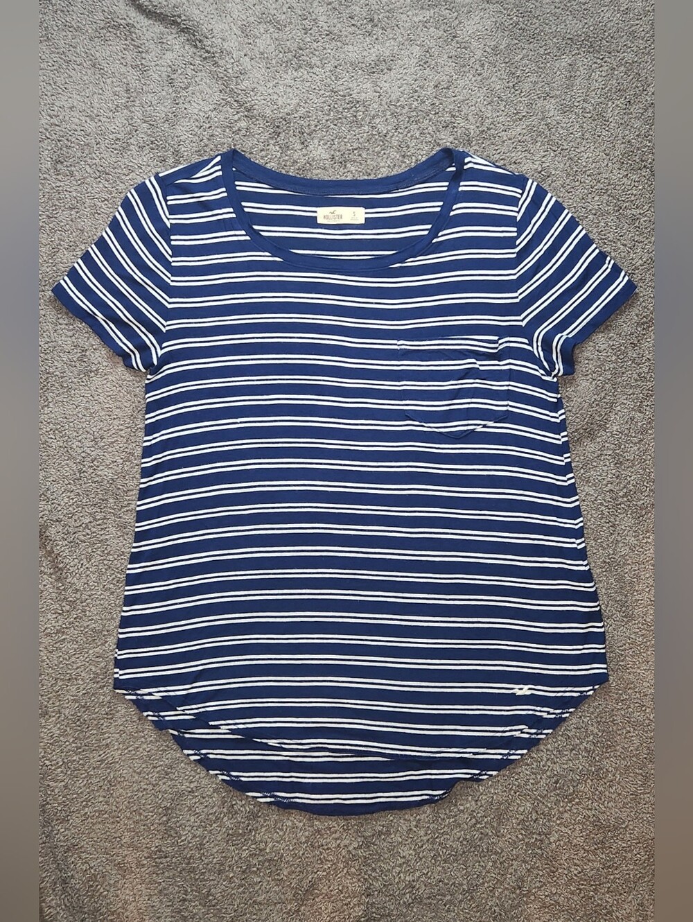 Navy Blue and White Stripe Hollister Longline Short-Sleeve Crewneck T-Shirt